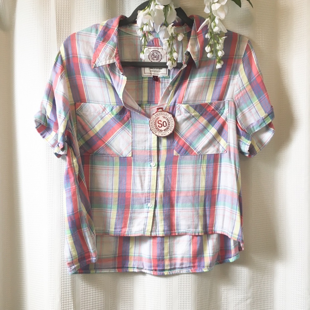 SO•Crop Button Down Flannel• Large